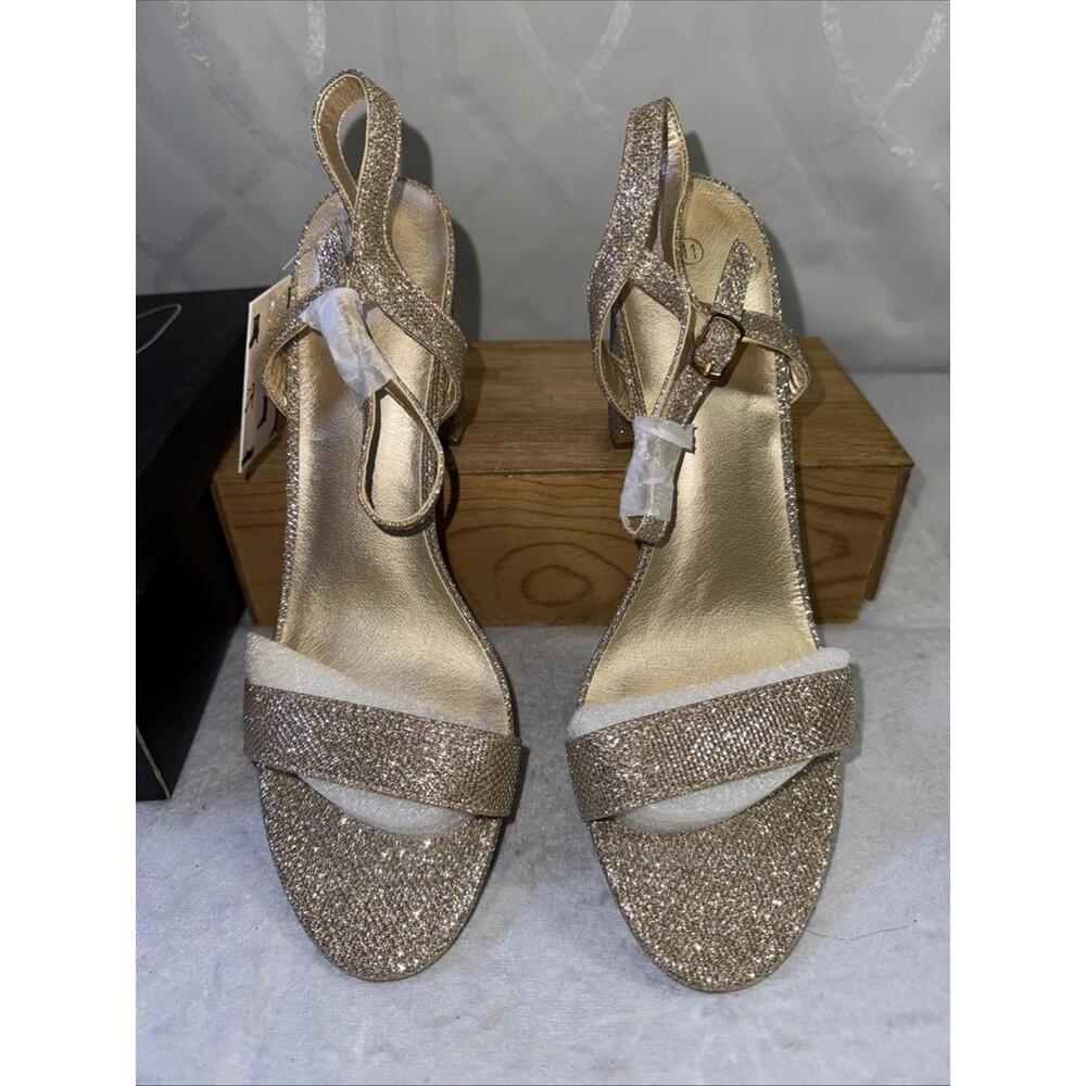 MYSOFT JD10 Womans Diagonal Cut Glitter High Heel Sandals Shoes Golden 11 NEW
